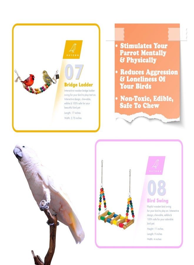 PETZOO Bundle of 8 Birds Toys Climbing Net, Paper Shredded Foraging Chew, Swings, Ring Perches & Hangings - Image 5